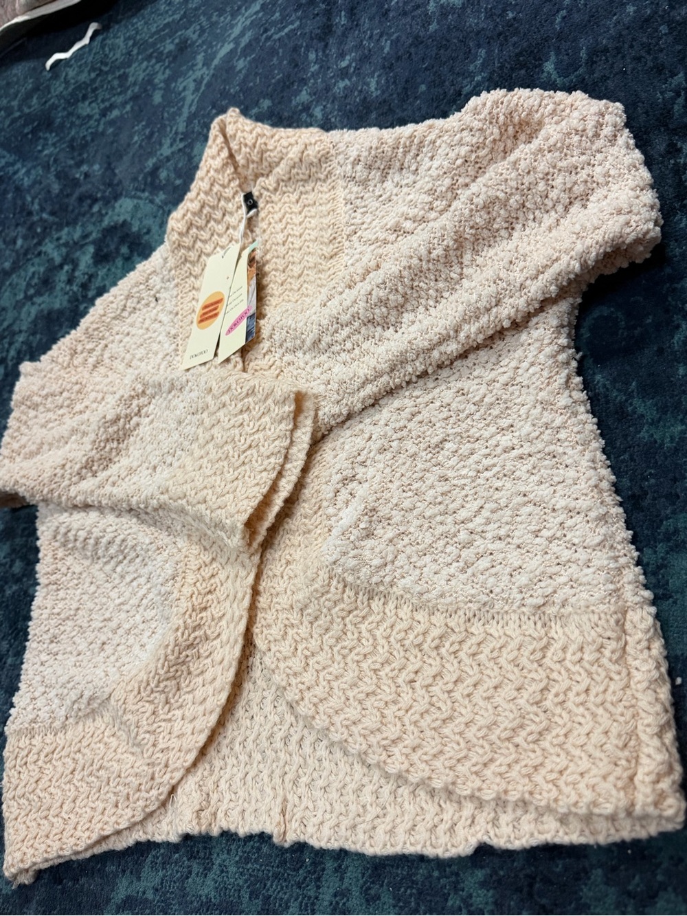 Textured Cream Open-Front Women's Cardigan Sweater